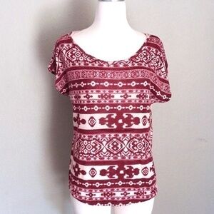 Blu Planet tribal print burgundy blouse -L